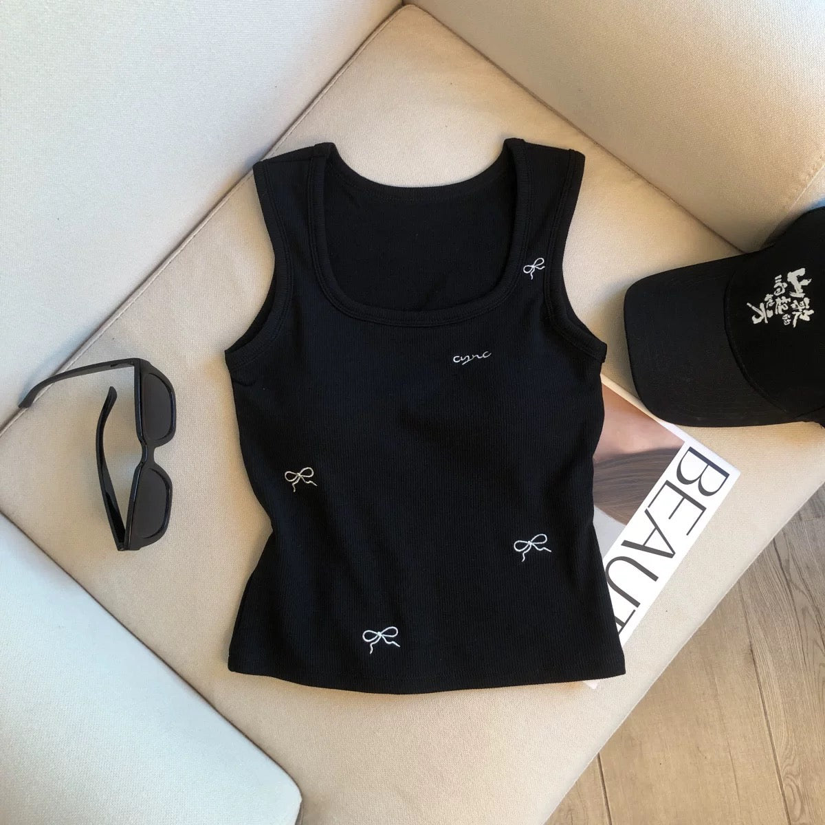 Tessa Ribbon Built-In Bra Tank Top